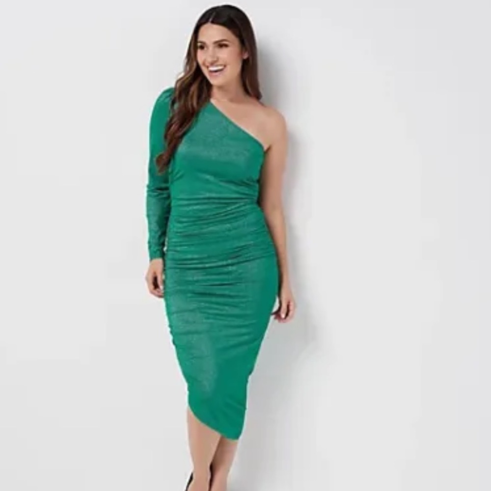 All Worthy Hunter McGrady Ruched Side Dress Green Glade NWT Size 3X Bodycon